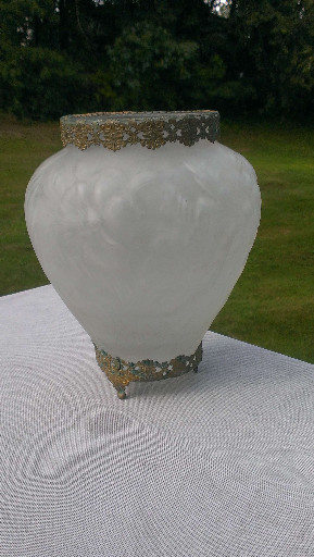 Frosted glass vase with ormolu trim, likely Czech Barolac or Consolidated Glass