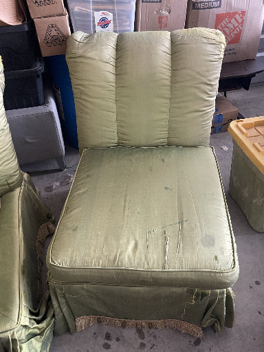 Pair of upholstered slipper chairs with skirted bases, circa 1924, from Vanderbilt University Alumni Lounge