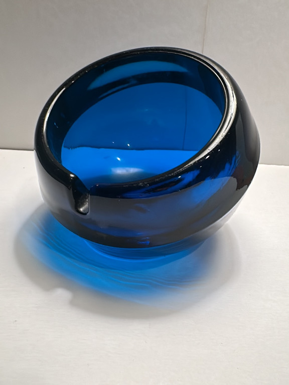 Cobalt blue glass orb ashtray by Viking Glass