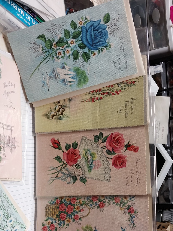 Vintage floral greeting cards from mid-20th century