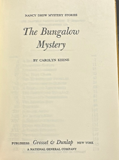 Hardcover book titled 'The Bungalow Mystery' by Carolyn Keene, Nancy Drew Mystery Stories series