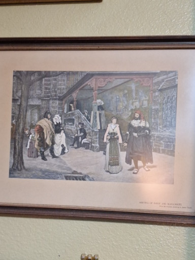 Reproduction print of 'The Meeting of Faust and Marguerite' by James Tissot