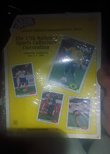 Promotional sheet from the 12th National Sports Collectors Convention featuring Pelé trading cards