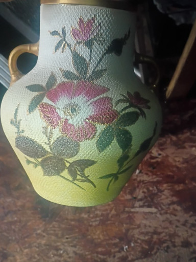 Porcelain vase with hand-painted floral decoration and lizard-form handle, attributed to Royal Bonn