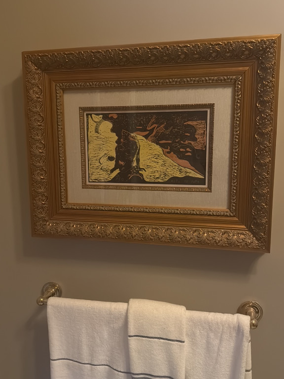 Woodcut print titled 'Women at the River (Auti te Pape)' after Paul Gauguin