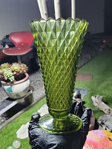 Pressed glass vase in diamond point pattern by Indiana Glass Company