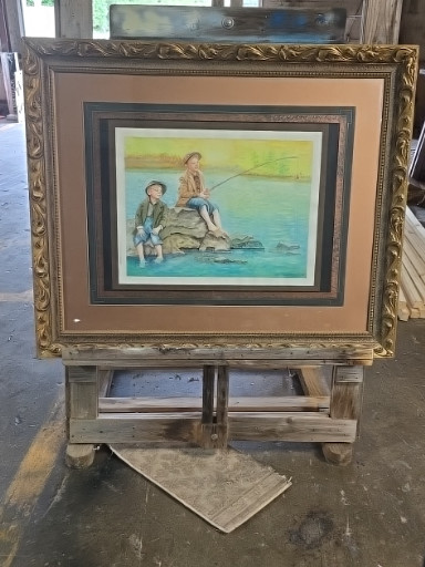 Watercolor painting titled 'Two Brothers Fishing' by Merrill W. Thomison