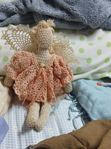 Handmade crochet angel doll with lace dress