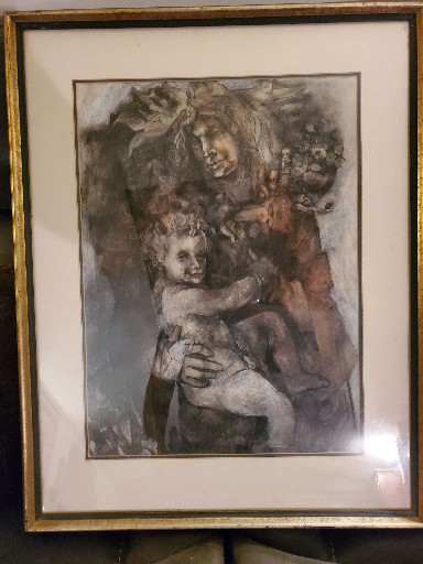 Monotype print titled 'Maternity' by Gumersindo Sáinz de Morales