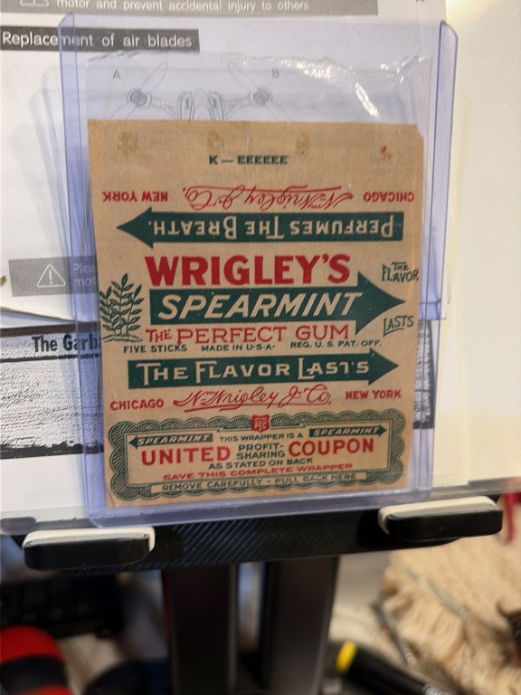 Vintage Wrigley's Spearmint Gum wrapper with United Profit Sharing Coupon
