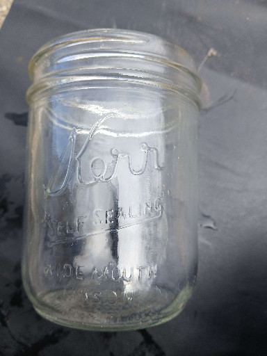Glass canning jar, Kerr 'Self Sealing' wide mouth mason jar