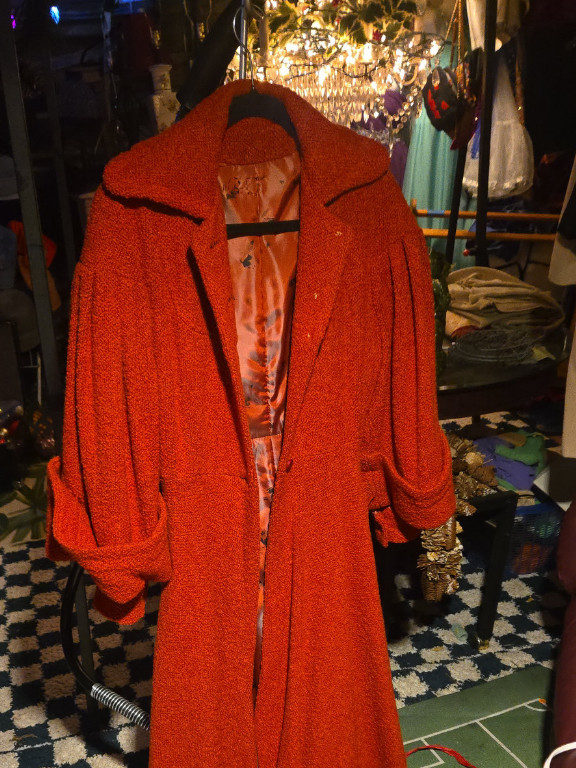 Vintage red bouclé tweed coat from the 1950s
