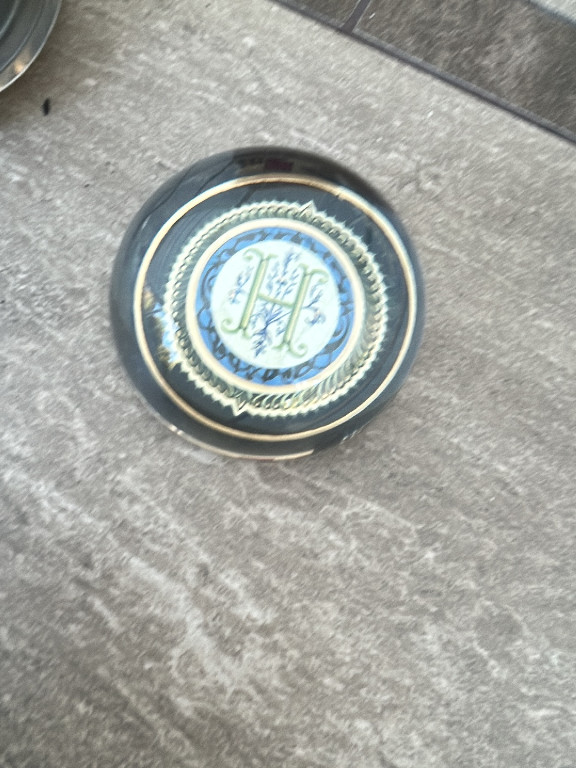 Glass domed paperweight with monogram 'H' by Punch Studio