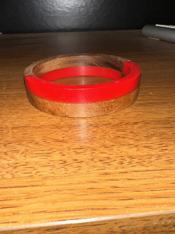 Wooden bangle bracelet with red painted band