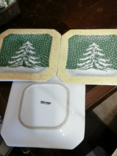 Ceramic square serving dishes with winter tree design
