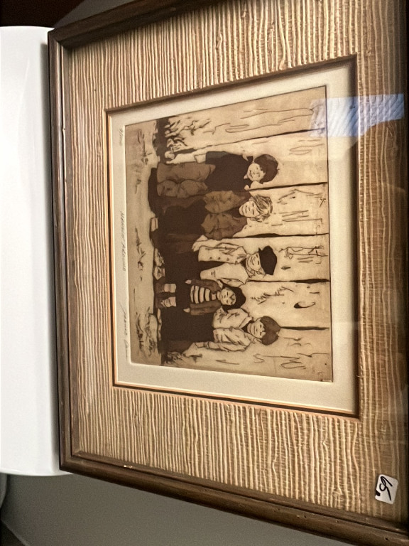 Aquatint etching titled 'Cheap Seats' by Jeanne Down