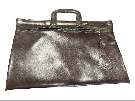 Vintage leather briefcase with embossed logo