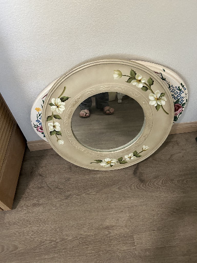 Hand-painted decorative wall mirror with floral motif