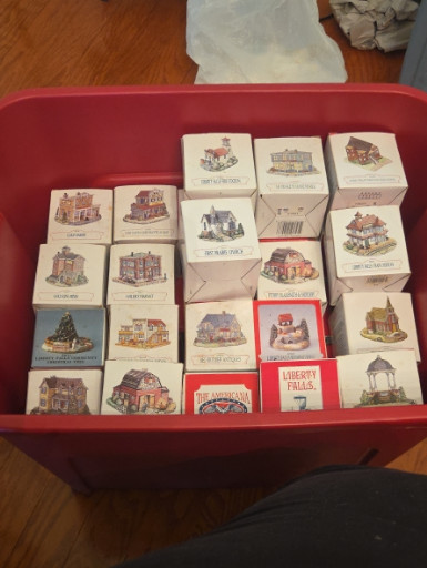 Collection of approximately 60-70 Liberty Falls Americana Collection miniature buildings and figurines in original boxes