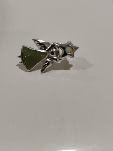 Sterling silver angel or fairy stud earrings with green stone accents