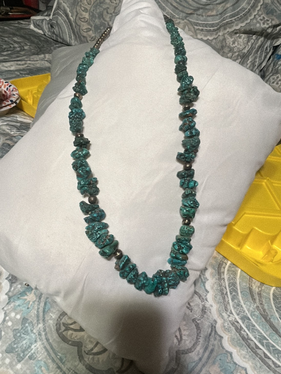 Turquoise nugget and heishi bead necklace, Native American