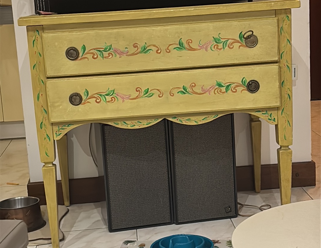 Comò in legno dipinto a mano con motivi floreali