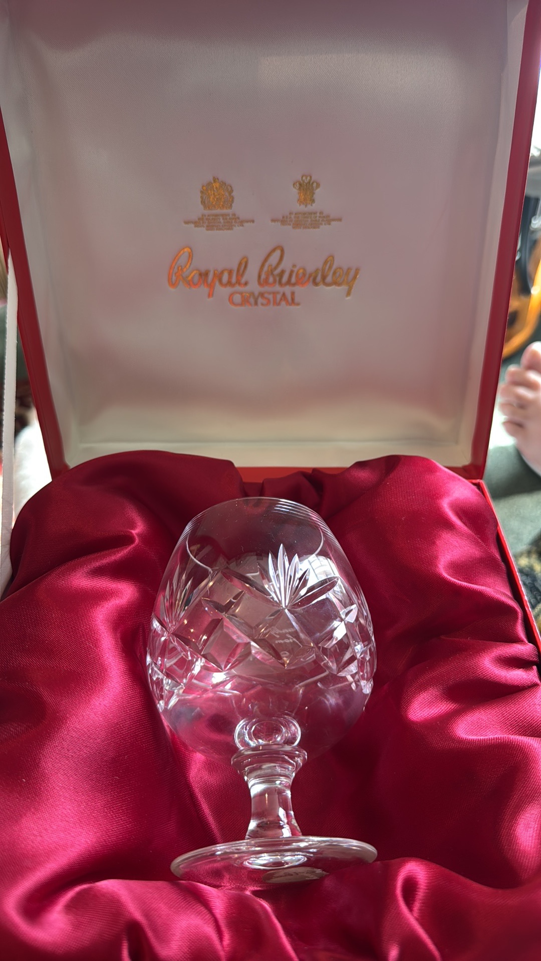 Crystal brandy glass by Royal Brierley engraved with Norman Schofield