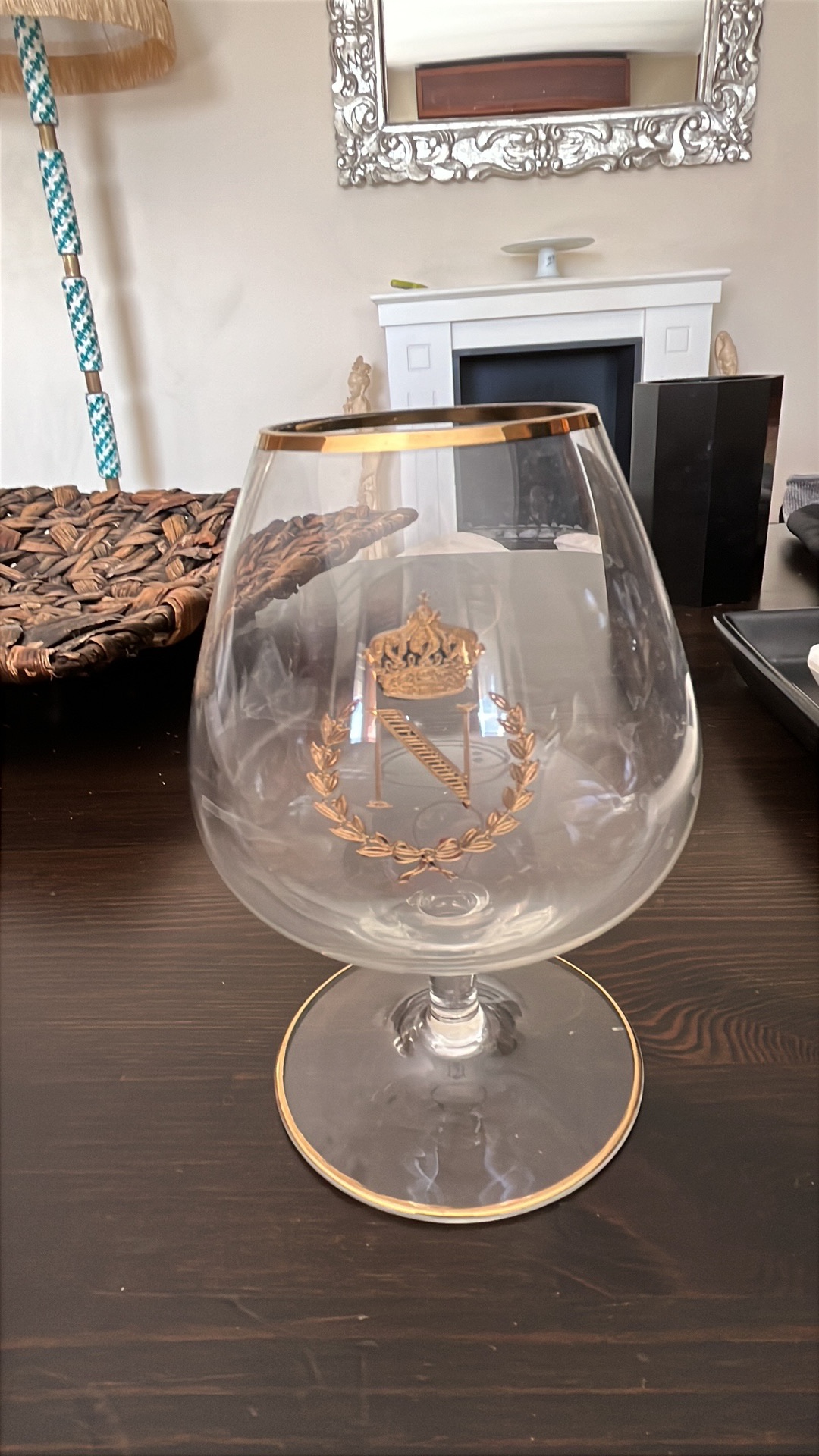 Bicchiere di cristallo per brandy/cognac con emblema dorato di Napoleone