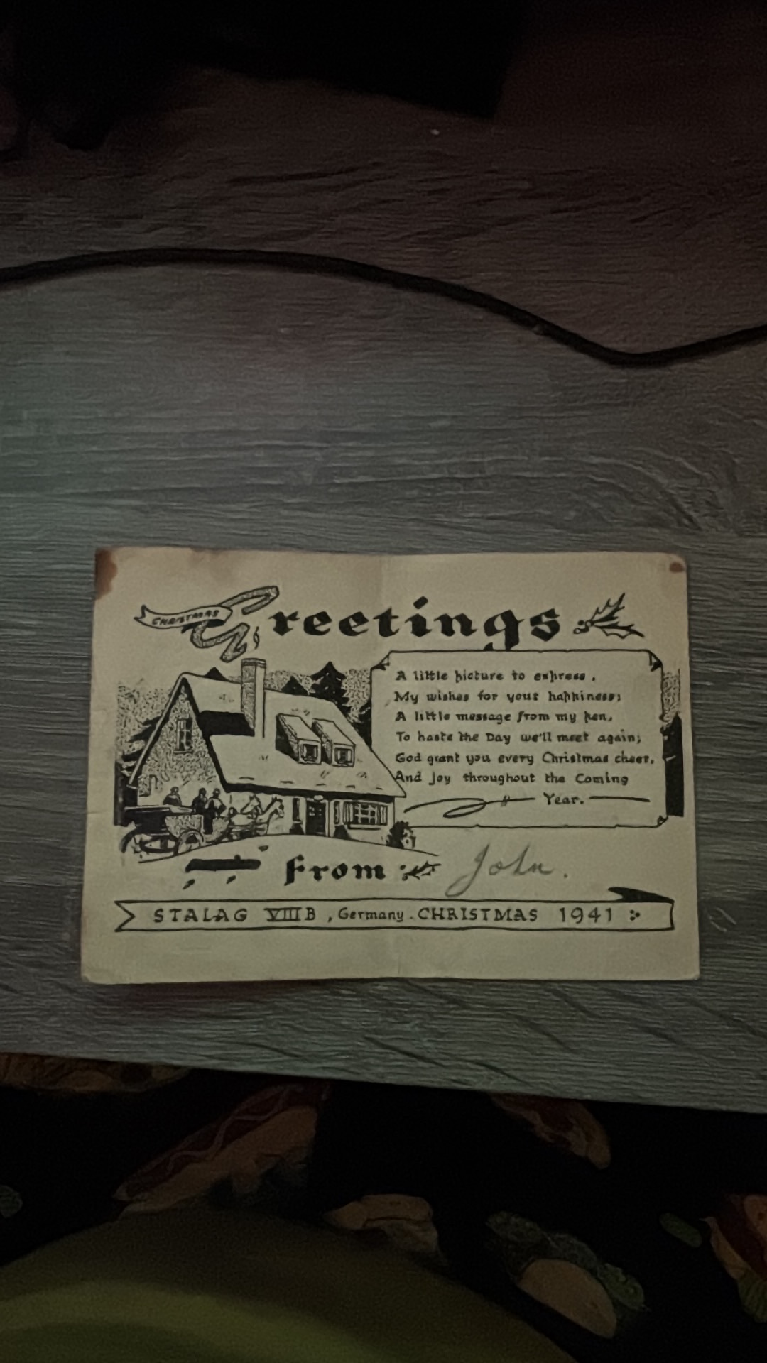 World War II POW Christmas card from Stalag VIIIB, Germany, 1941