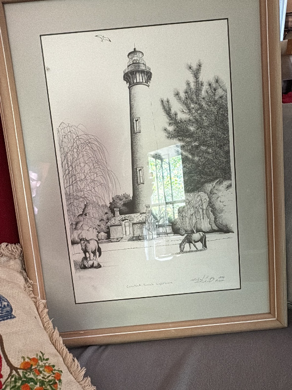 Pencil drawing print titled 'Currituck Lighthouse' by M. Barry