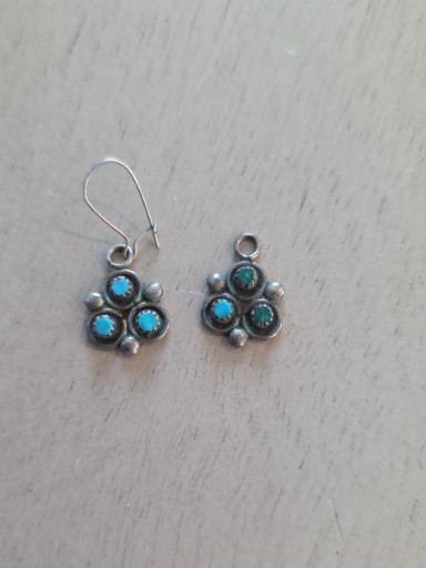 Sterling silver earrings with turquoise stones in Zuni or Navajo cluster style