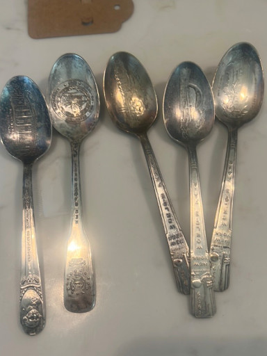Silver-plated souvenir spoons commemorating the 1939 New York World's Fair by Wm Rogers