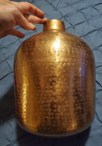 Contemporary hammered metal vase with gold finish