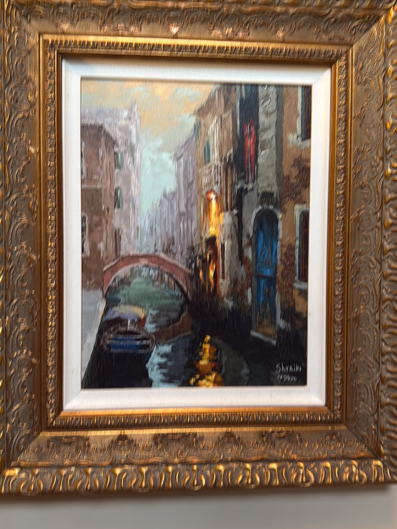 Oil painting titled 'Morning Mist in Venice' by Viktor Shvaiko