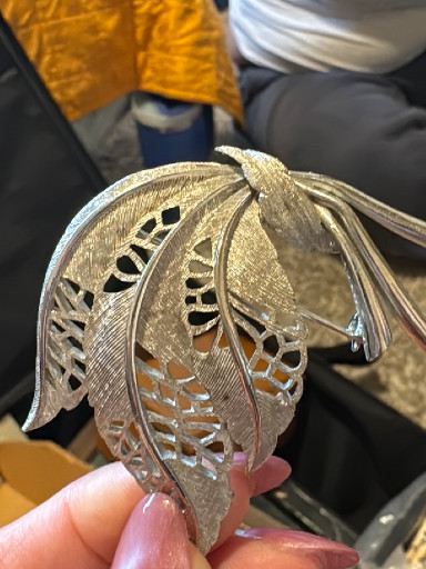 Sterling silver filigree leaf brooch, circa 1950s-1960s