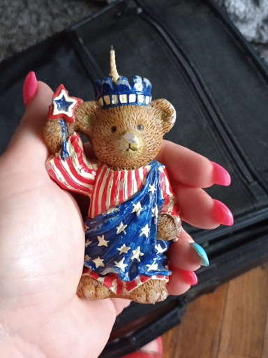 Resin figurine candle titled 'Patriotic Bear' by Claire's (1998)