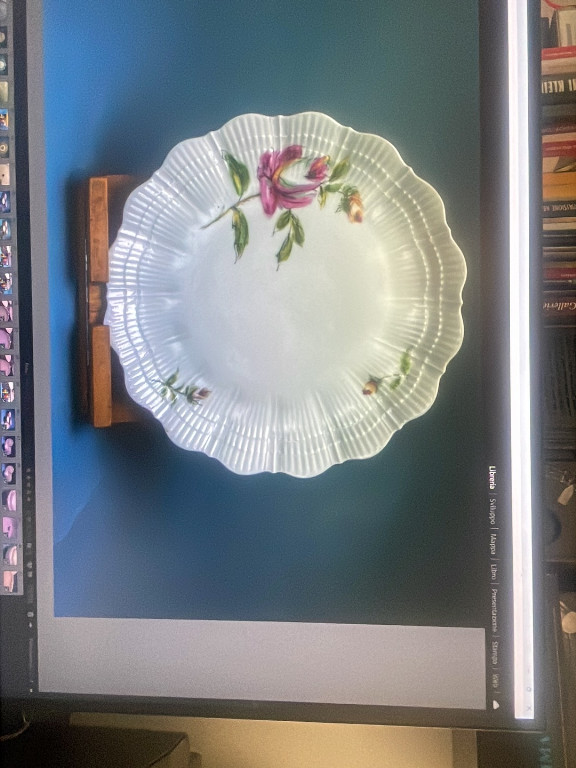 Piatto in porcellana con decorazione floreale dipinta a mano, prodotto da A. Giraud & Brousseau, Limoges