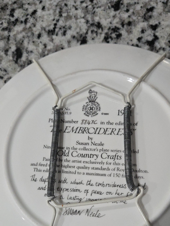 Royal Doulton limited edition collector plate titled 'Embroiderer' by Susan Neale