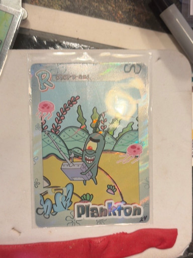 Holographic trading card featuring Plankton from SpongeBob SquarePants