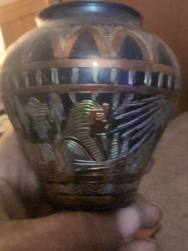 Brass vase with Egyptian hieroglyphic and pharaonic motifs