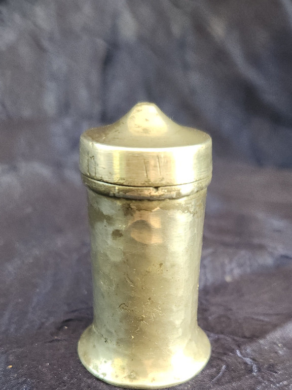 Hammered pewter personal salt shaker.