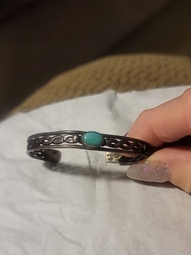Sterling silver cuff bracelet with turquoise cabochon, Native American style
