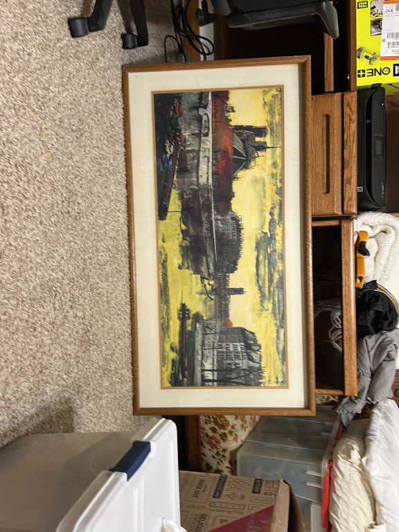 Abstract modernist painting depicting a dock or harbor scene from The Ambassador Hotel Los Angeles .
