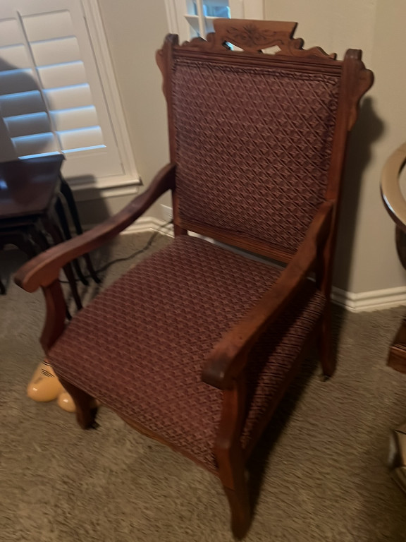 Oak Eastlake-style armchair with woven cane seat and back