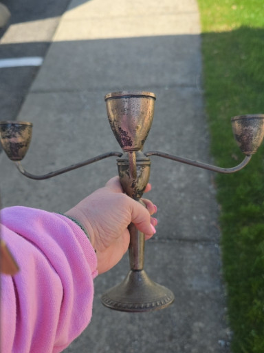 Sterling silver three-light candelabra with 'Mayflower' mark
