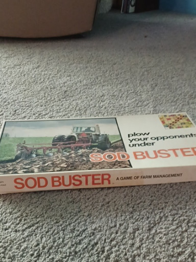 Board game titled 'Sod Buster: A Game of Farm Management' by Santee