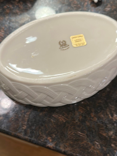 Porcelain oval bowl from Lenox 'Lattice Collection' with basketweave design