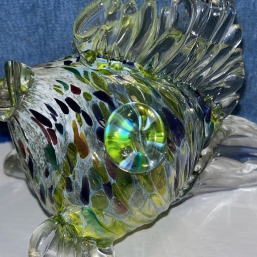 Murano-style art glass fish sculpture with multicolored interior
