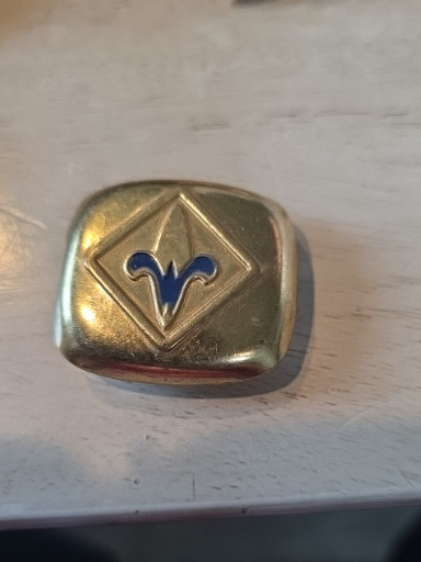 Metal neckerchief slide with blue enamel 'W' emblem