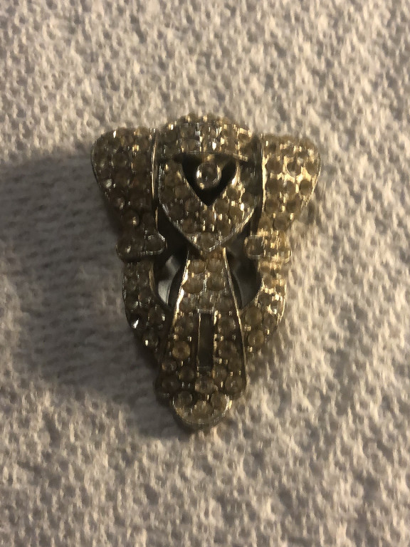 Art Deco rhinestone dress clip in silver-tone metal